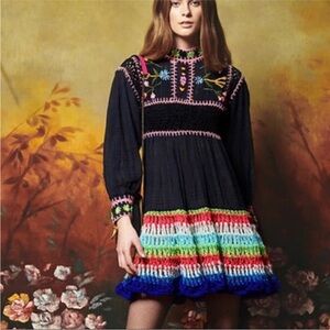 Celia B Crochet Scarlett Embroidered Mini Dress - Size Small NWT